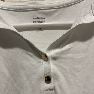 White polo with 2 gold buttons